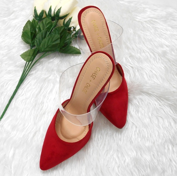 New Red Pointed Toe Lucite Heels - Picture 5 of 7